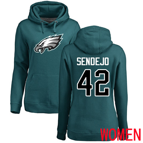Women Philadelphia Eagles #42 Andrew Sendejo Green Name and Number Logo NFL Pullover Hoodie Sweatshirts->women nfl jersey->Women Jersey